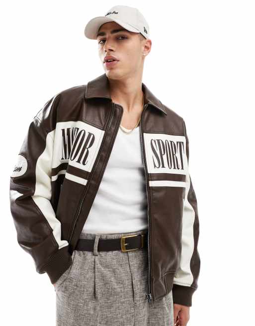 Bershka - Vintage varsity bomberjack in bruin