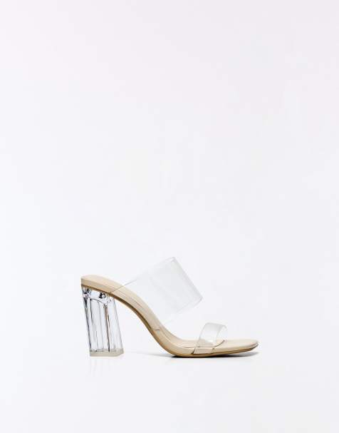Bershka Vinyl heeled sandals in transparent - view 1