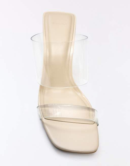 Bershka Vinyl heeled sandals in transparent, 3 of 4