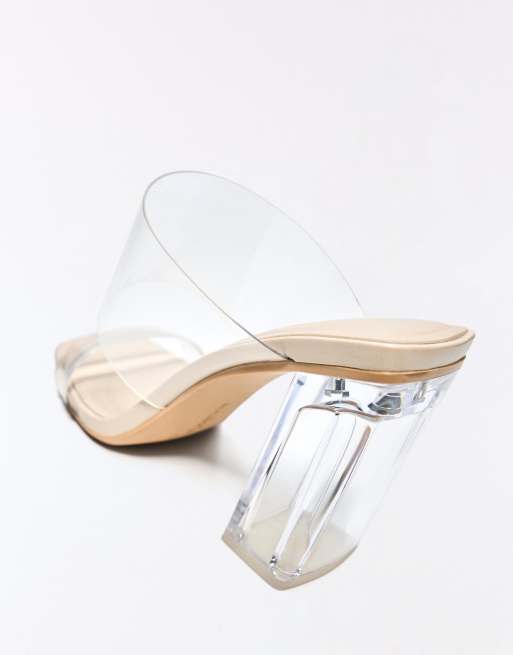 Bershka Vinyl heeled sandals in transparent, 4 of 4
