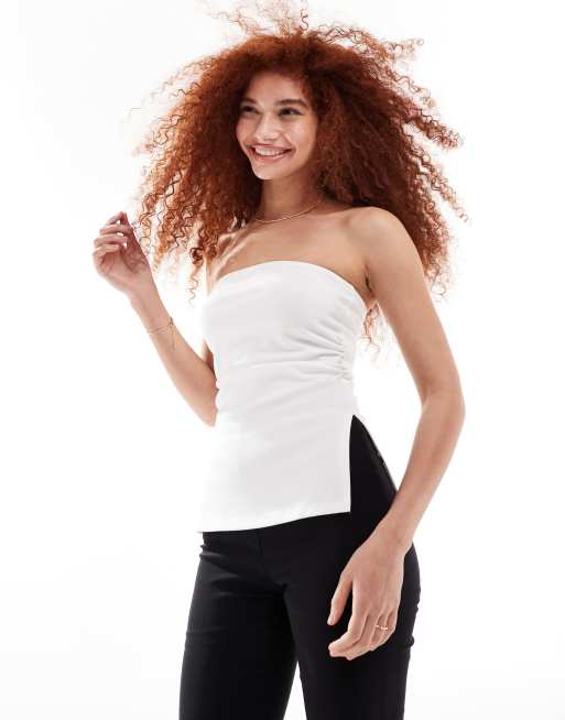 Bershka – Vit bandeau-topp i lång modell
