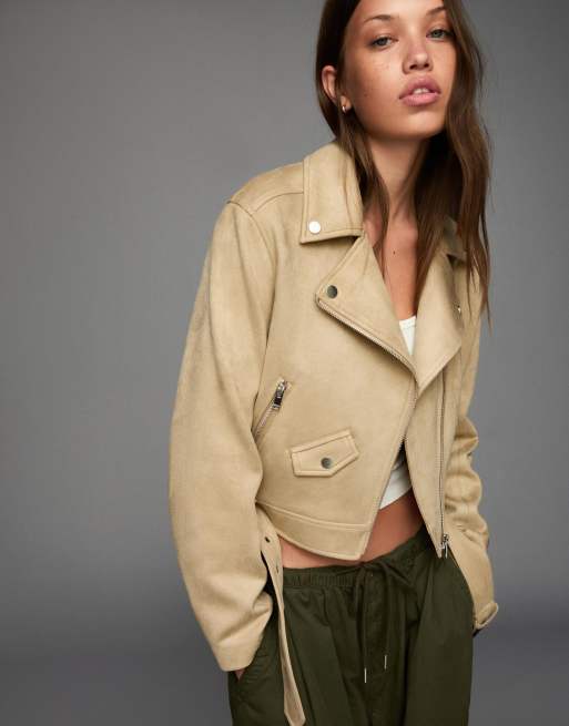 Bershka – Vit bikerjacka i skinnimitation