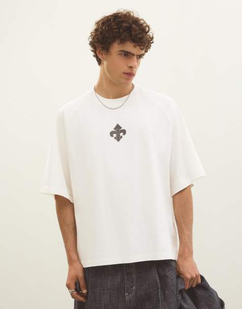 Bershka – Vit, boxig t-shirt i oversize med tryck - view 1