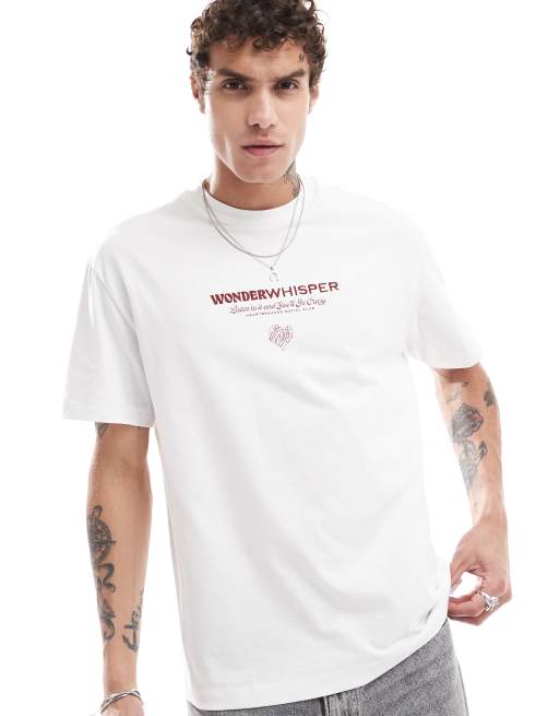 Bershka – Vit, boxig t-shirt med flockat hjärtmotiv, 3 av 4