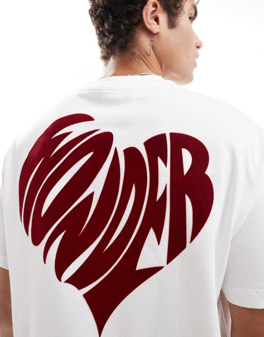 Bershka – Vit, boxig t-shirt med flockat hjärtmotiv, 4 av 4