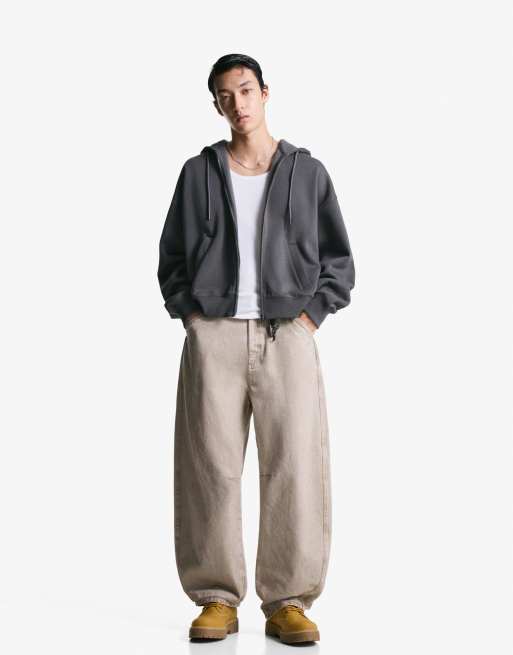 Bershka – Vit byxor med barrelben