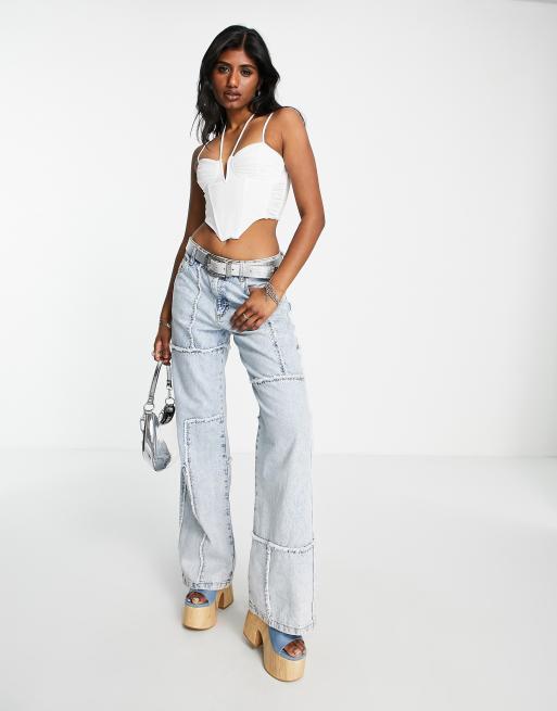 Bershka – Vit crop top med korsettdetalj och halterneck, 4 av 4