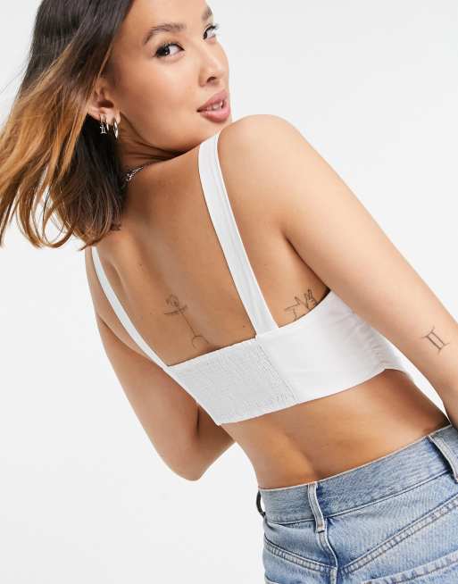 Bershka – Vit korsett-topp med knytning vid bysten av poplin, 2 av 4