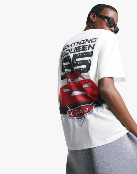 Bershka – Vit, kortärmad t-shirt med biltryck - view 1