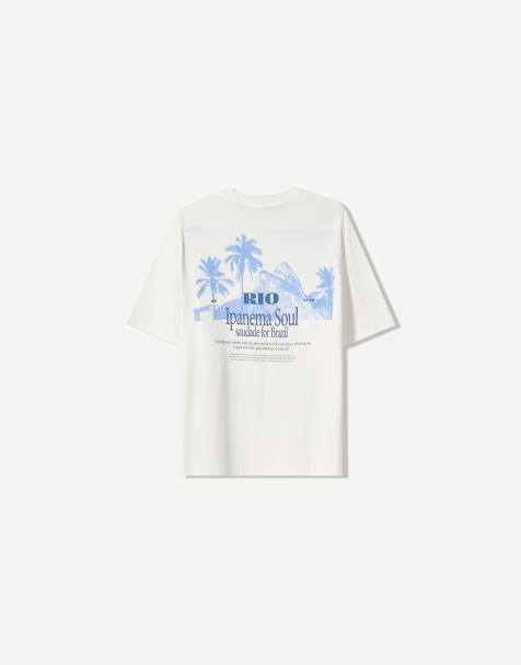Bershka – Vit kortärmad t-shirt med tryck - view 1