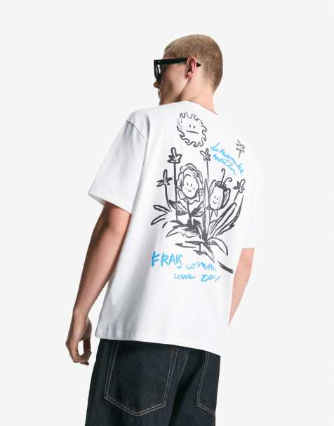 Bershka – Vit kortärmad t-shirt med tryck - view 1