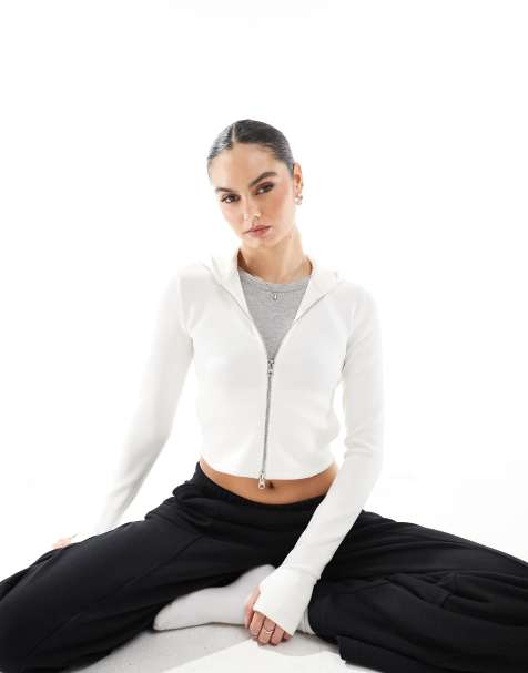 Bershka – Vit, mjuk huvtröja med dragkedja - view 1