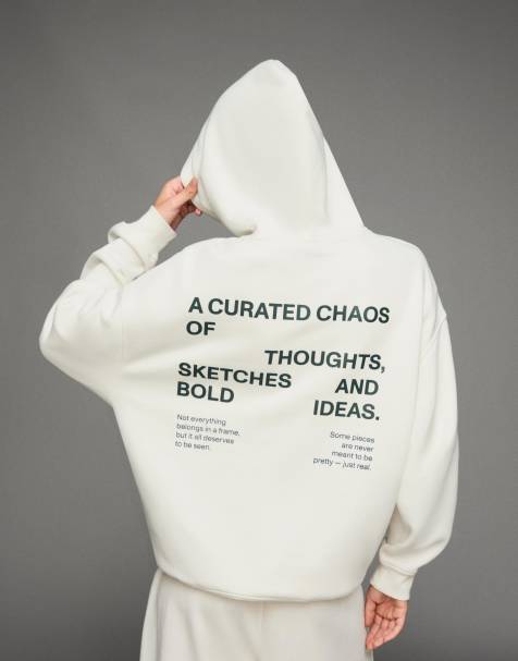 Bershka – Vit, mönstrad huvtröja - view 1