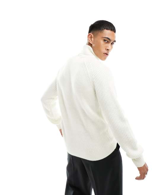 Bershka – Vit patentstickad tröja med polokrage, 4 av 4