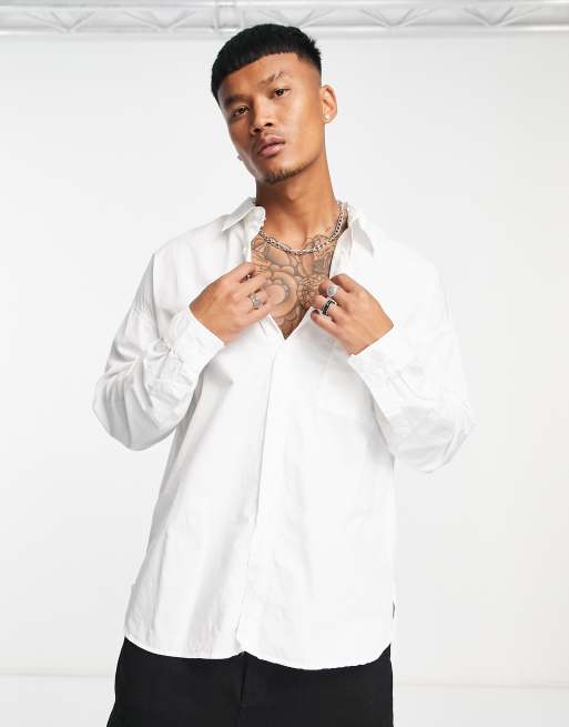 Bershka – Vit poplinskjorta i oversize