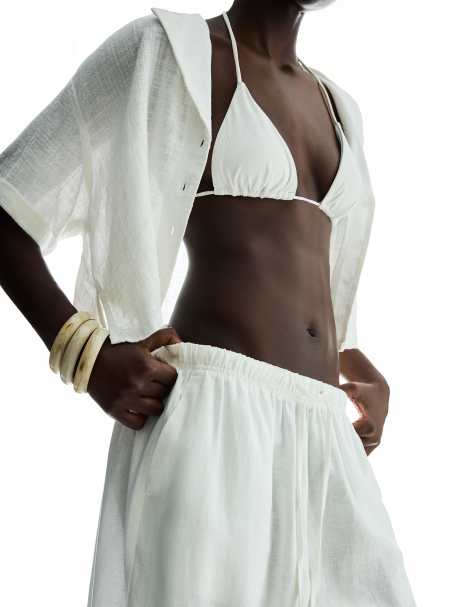 Bershka – Vit, rustik skjorta med korta ärmar och textur - view 1