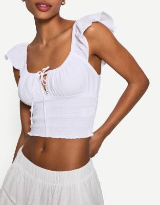 Bershka – Vit, rustik topp med rynkning - view 1