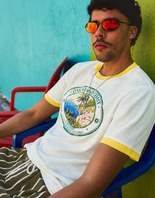 Bershka – Vit, slubvävd och stickad t-shirt med kantrand, 4 av 4