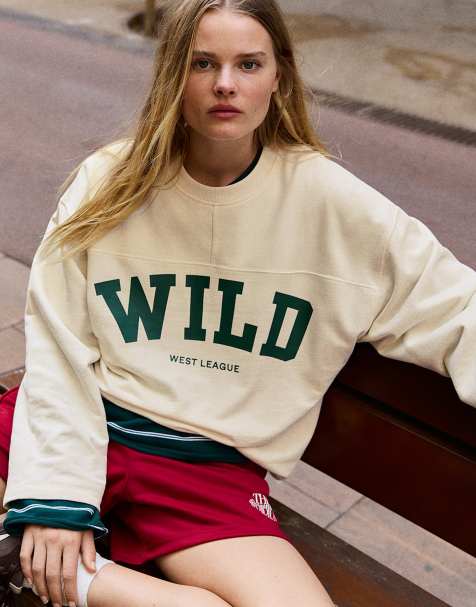 Bershka – Vit sweatshirt med rund halsringning och tryck - view 1