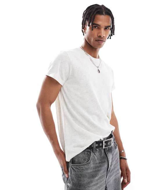 Bershka – Vit t-shirt i linnestil