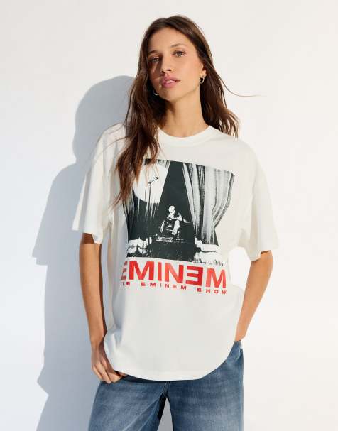Bershka – Vit t-shirt i oversized fit med Eminem-tryck - view 1