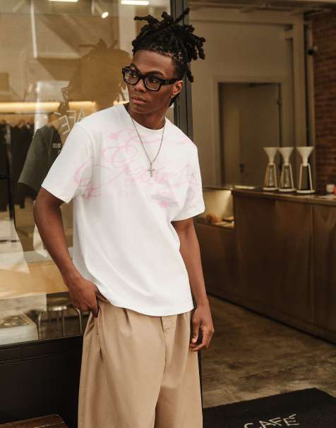 Bershka – Vit t-shirt i regular fit med tryck - view 1