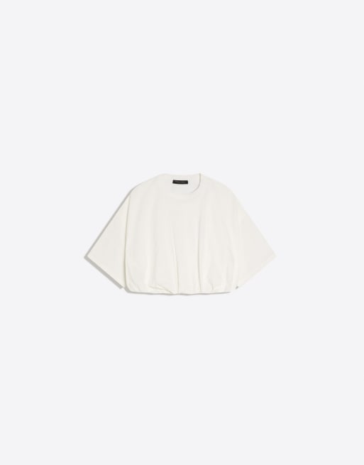 Bershka – Vit t-shirt med korta ärmar och ballongfåll, 3 av 4