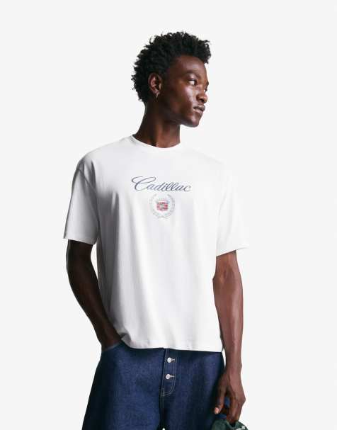 Bershka – Vit t-shirt med korta ärmar och Cadillac-tryck - view 1