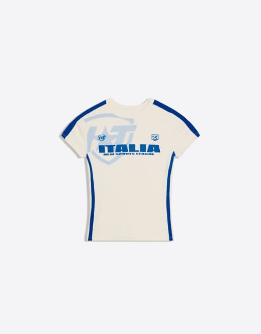 Bershka – Vit t-shirt med korta ärmar och sportigt tryck i mesh, 5 av 5