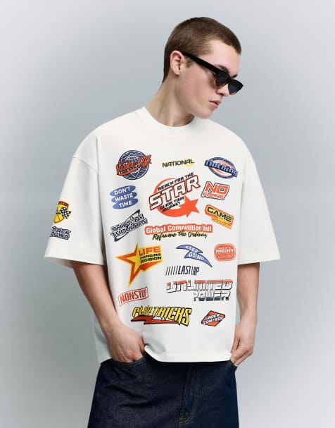 Bershka – Vit t-shirt med korta ärmar och tryck - view 1