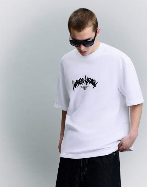 Bershka – Vit t-shirt med korta ärmar och tryck - view 1