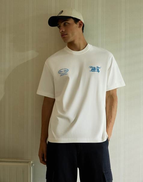 Bershka – Vit t-shirt med korta ärmar och tryck - view 1
