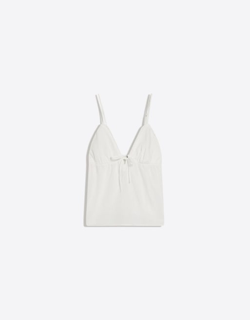 Bershka – Vit topp med smala axelband och volang, 5 av 6