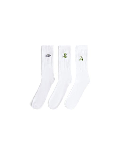 Bershka – Vita, broderade strumpor, 3-pack