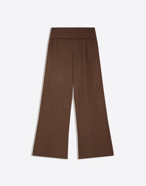 Bershka – Vita byxor med uppvikt midja - view 1