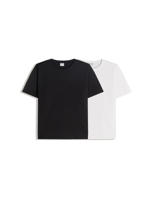 Bershka – Vita, enkla t-shirts med korta ärmar, 2-pack, 3 av 3