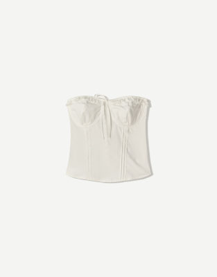 Bershka – Vitt bandeau-topp i poplin - view 1
