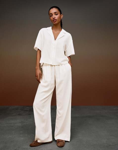Bershka – Vitt set i linnemix med rustik design - view 1