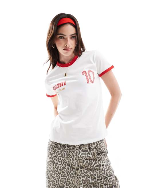 Bershka - Voetbal baby-T-shirt met 'Spain'-print in wit, 2 van 4