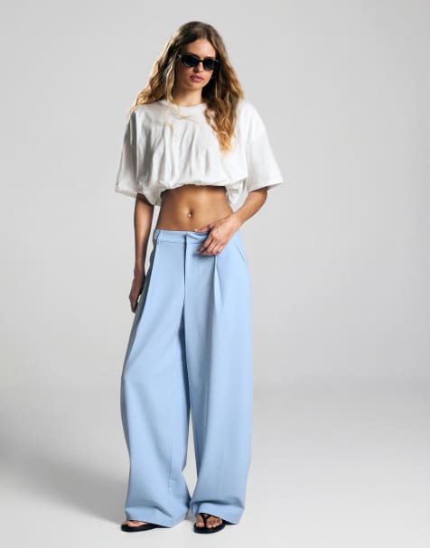 Bershka - Volumineuze broek van dubbele stof in lichtblauw - view 1