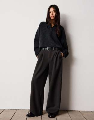 Bershka - Voluminöse Hose aus doppeltem Stoff in Grau