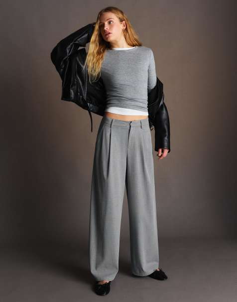 Bershka – Voluminöse Hose aus doppeltem Stoff in Hellgrau - view 1