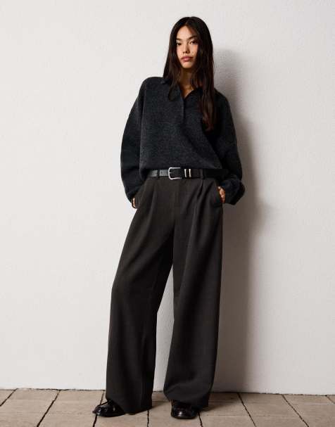 Bershka Voluminous trousers with double fabric in grey