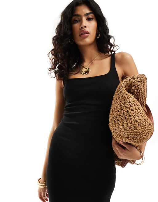 Bershka – Wadenlanges Bodycon-Kleid in Schwarz mit eckigem Ausschnitt, 3 von 4