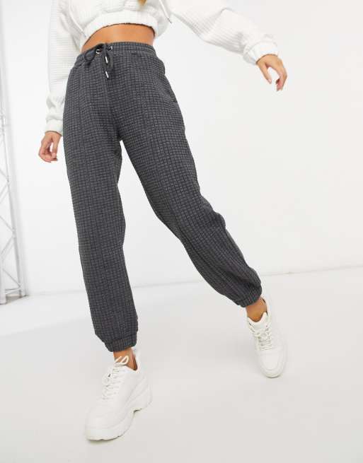 Bershka waffle jogger in charcoal