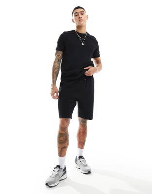 Bershka Bershka waffle textured co-ord short in black