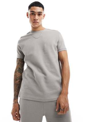 waffle textured T-shirt in gray - part of a set