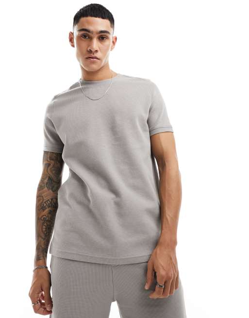 Bershka waffle textured T-shirt in gray - part of a set