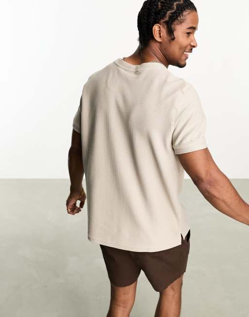 Bershka waffle textured t-shirt in tan