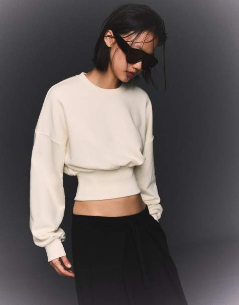 Bershka Waistband sweatshirt in ecru - view 1